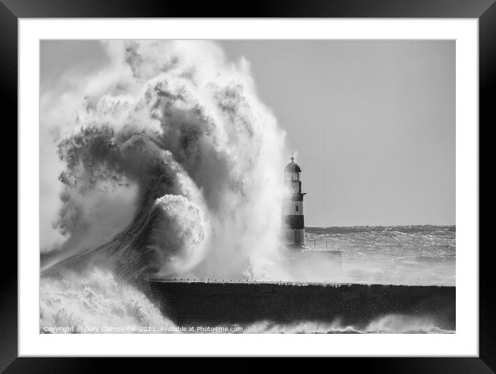 Seaham Lighthouse under Attack Framed Mounted Print by Gary Clarricoates