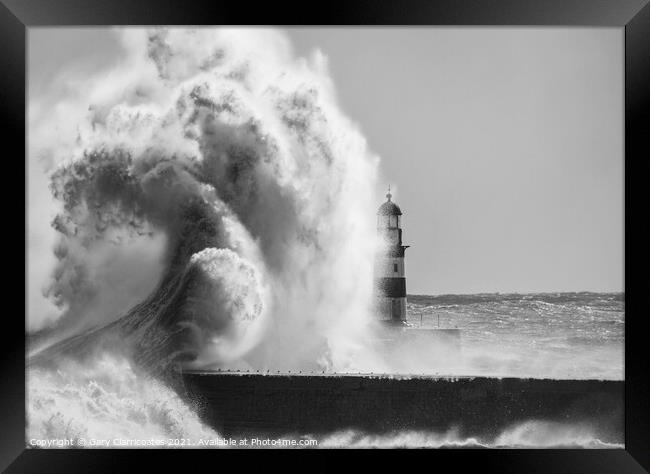 Seaham Lighthouse under Attack Framed Print by Gary Clarricoates
