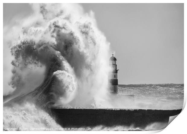Seaham Lighthouse under Attack Print by Gary Clarricoates