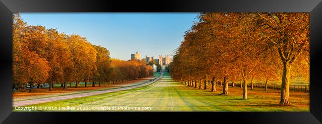 Autumn Panorama of 'The Long Walk' at Windsor Castle, Berkshire Framed Print by Justin Foulkes