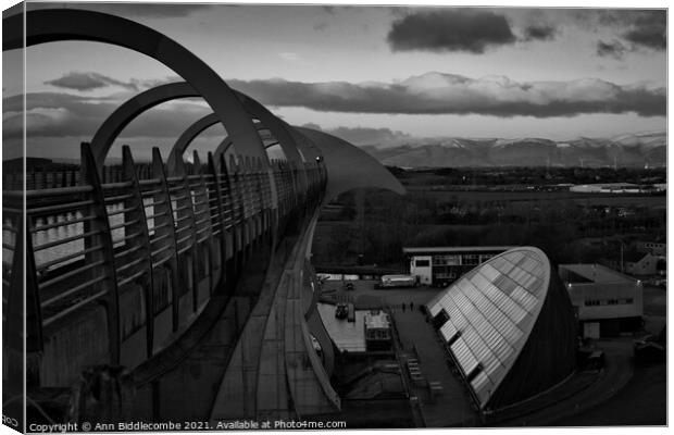 The falkirk wheel from the top in black and white Canvas Print by Ann Biddlecombe
