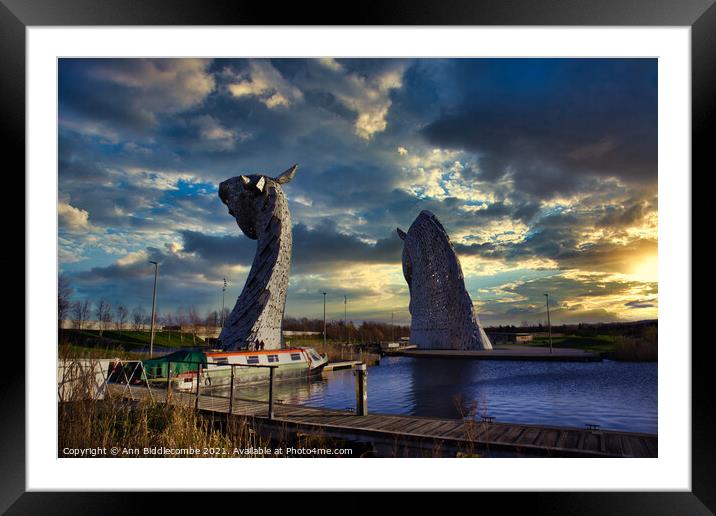 Kelpies from behind Framed Mounted Print by Ann Biddlecombe
