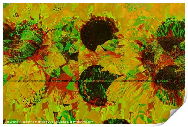 Glitch art on sunflowers Print by susanna mattioda