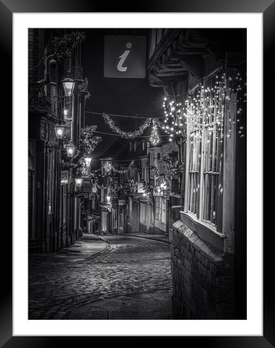 Steep Hill Lincoln at night Framed Mounted Print by Andrew Scott