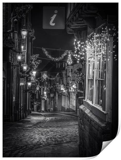 Steep Hill Lincoln at night Print by Andrew Scott