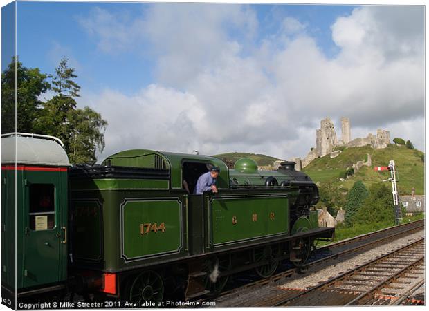 Steam at Corfe Castle Canvas Print by Mike Streeter