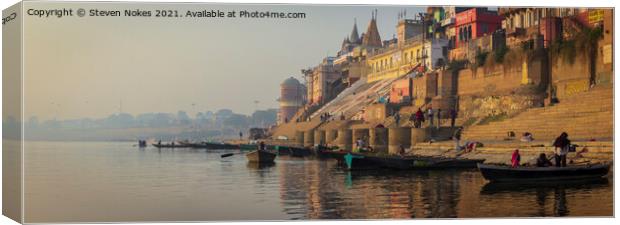Tranquil sunrise on the sacred Ganges Canvas Print by Steven Nokes