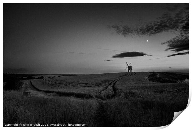 The windmill at dusk Print by john english