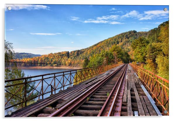 Old Railway Bridge Over Pilchowickie Lake Acrylic by Artur Bogacki