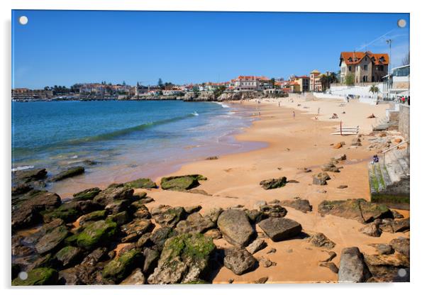 Beach in Resort Town of Cascais in Portugal Acrylic by Artur Bogacki