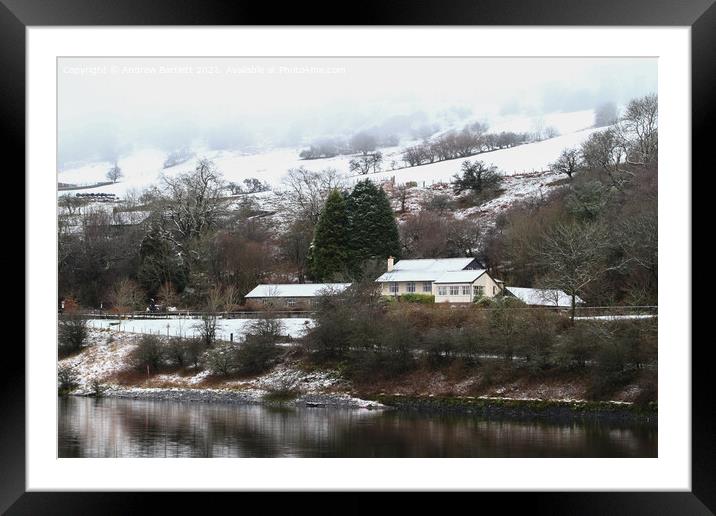 Snowy scenes at Pontsticill reservoir, Merthyr Tydfil, South Wales, UK Framed Mounted Print by Andrew Bartlett