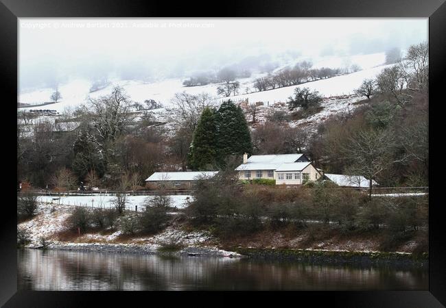 Snowy scenes at Pontsticill reservoir, Merthyr Tydfil, South Wales, UK Framed Print by Andrew Bartlett