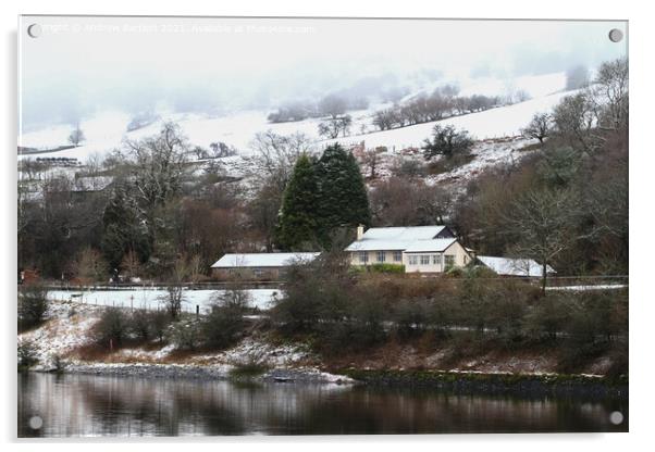 Snowy scenes at Pontsticill reservoir, Merthyr Tydfil, South Wales, UK Acrylic by Andrew Bartlett