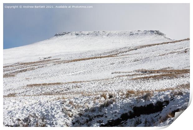 Brecon Beacons covered in snow, South Wales, UK Print by Andrew Bartlett