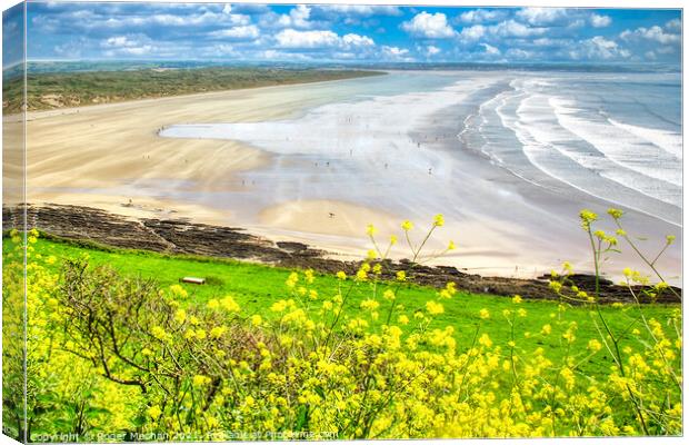 Rolling Waves at Saunton Sands Canvas Print by Roger Mechan