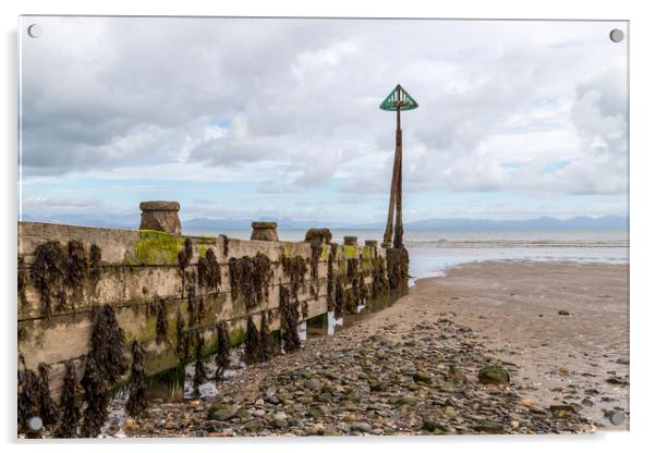 Tider marker and groyne on Abersoch beach Acrylic by Jason Wells