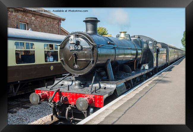 Loco 3850 about to leave Williton Station  Framed Print by Nick Jenkins
