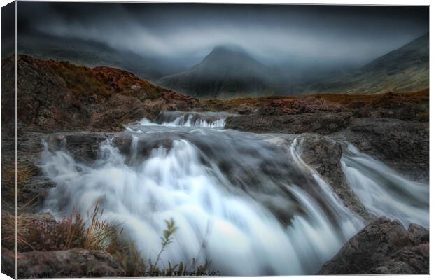 A misty day at Fairy Pools Canvas Print by Jadwiga Piasecka