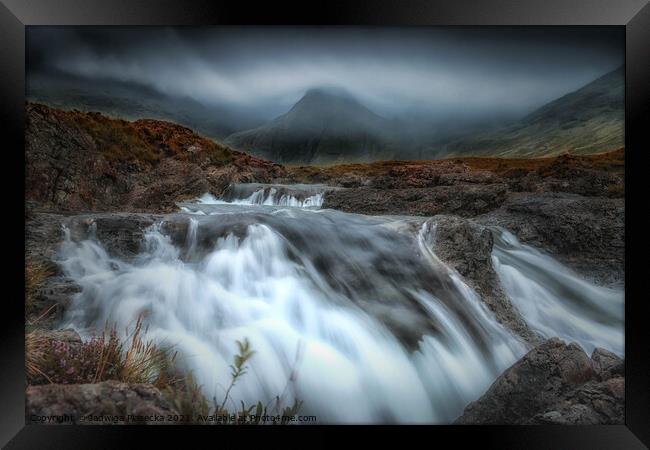 A misty day at Fairy Pools Framed Print by Jadwiga Piasecka