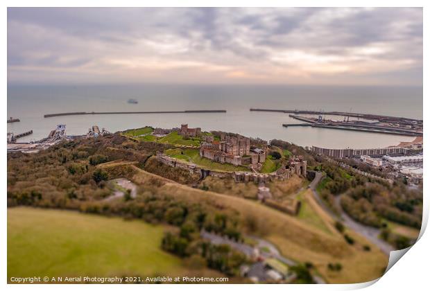 Dover Castle Tilt shift Print by A N Aerial Photography
