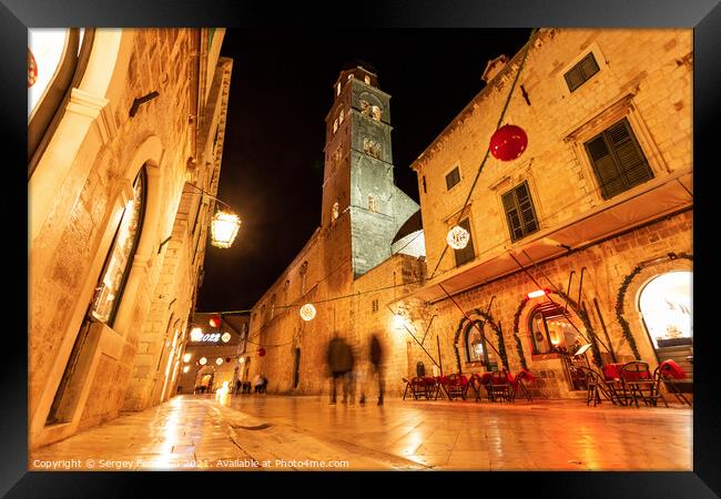 Night streets in magic historic city dubrovnik Framed Print by Sergey Fedoskin