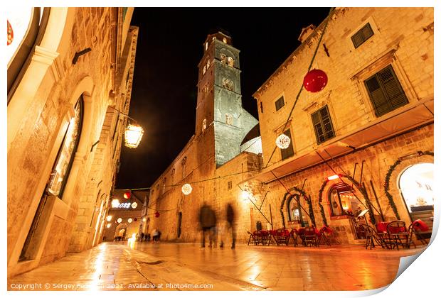 Night streets in magic historic city dubrovnik Print by Sergey Fedoskin