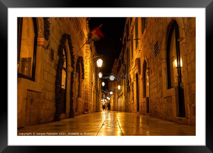 Night streets in magic historic city dubrovnik Framed Mounted Print by Sergey Fedoskin