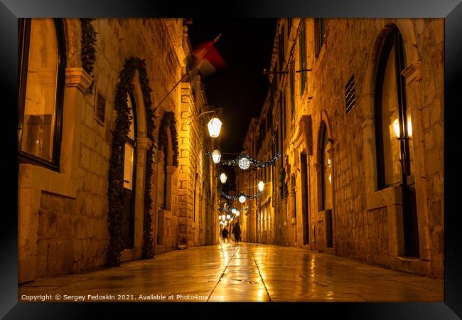 Night streets in magic historic city dubrovnik Framed Print by Sergey Fedoskin