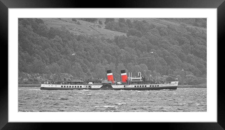 PS Waverley passing Largs Pencil  (mono colour spl Framed Mounted Print by Allan Durward Photography