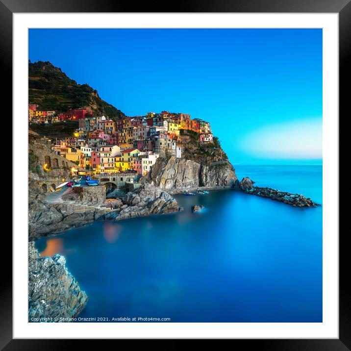 Manarola village, rocks and sea. Cinque Terre, Italy Framed Mounted Print by Stefano Orazzini