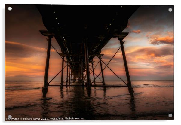 A Winters Evening at Saltburn Pier Acrylic by richard sayer