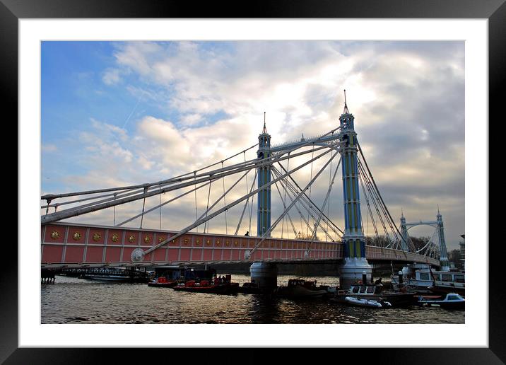 Albert Bridge River Thames London England UK Framed Mounted Print by Andy Evans Photos