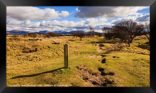 Sign on Path at Newborough Warren Anglesey Framed Print by Pearl Bucknall