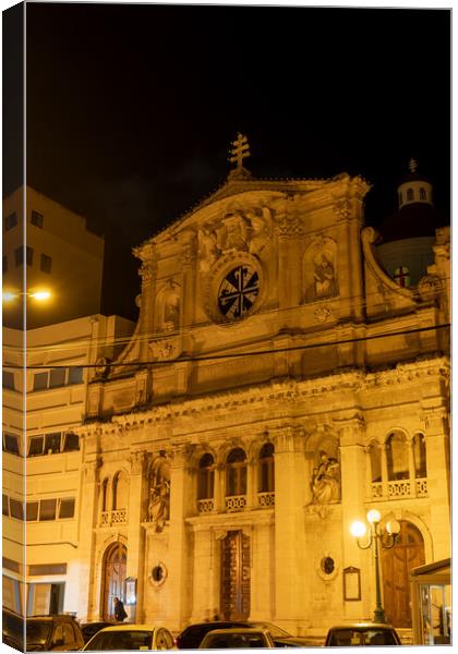 Jesus of Nazareth Church at Night in Malta Canvas Print by Artur Bogacki