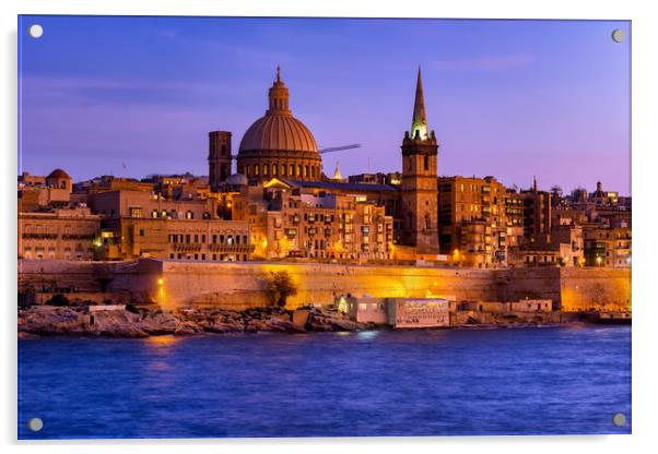 Evening in City of Valletta in Malta Acrylic by Artur Bogacki