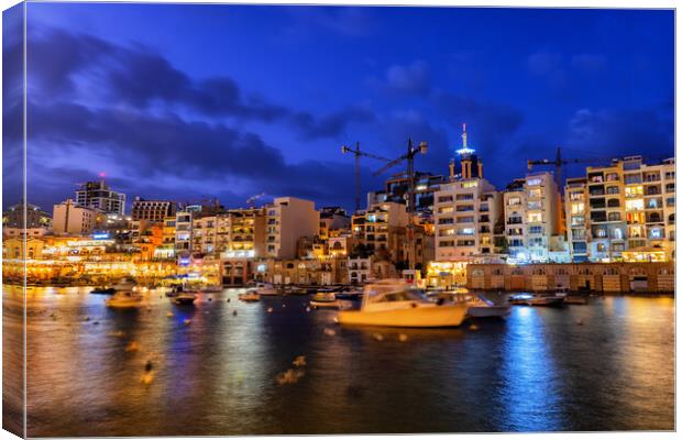 Paceville in St Julian Town at Night in Malta Canvas Print by Artur Bogacki