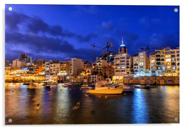 Paceville in St Julian Town at Night in Malta Acrylic by Artur Bogacki