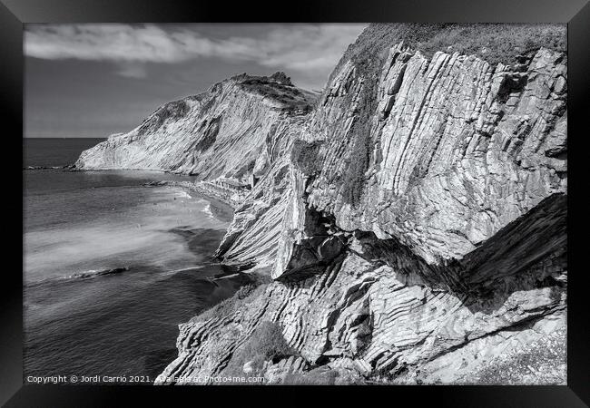 Zumaya Flysch Cliffs, Gipuzkoa - CR2106-5674-BW Framed Print by Jordi Carrio