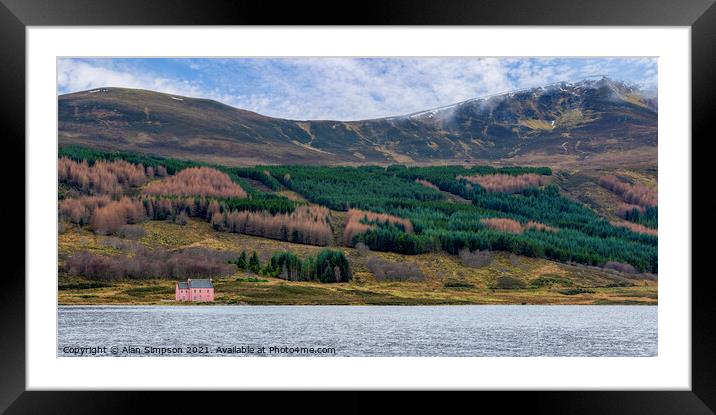 The Pink House on Loch Glass Panorama Framed Mounted Print by Alan Simpson
