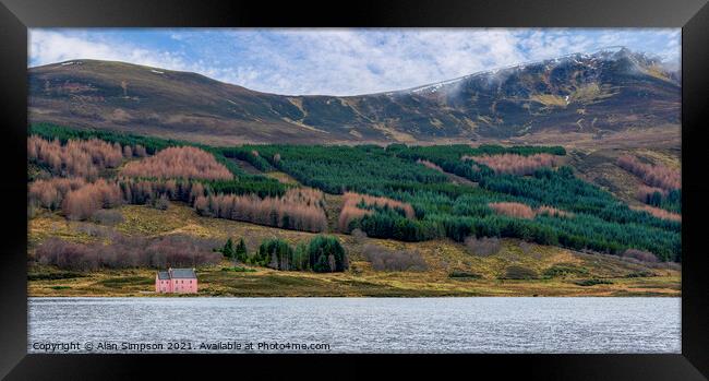 The Pink House on Loch Glass Panorama Framed Print by Alan Simpson
