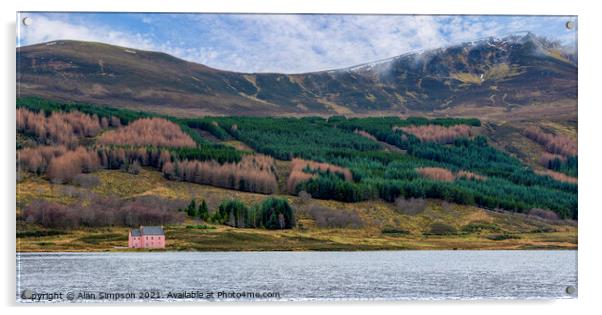 The Pink House on Loch Glass Panorama Acrylic by Alan Simpson