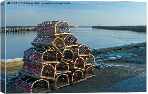 Lobster Pots at Amble Hatbour Northumberland  Canvas Print by Nick Jenkins