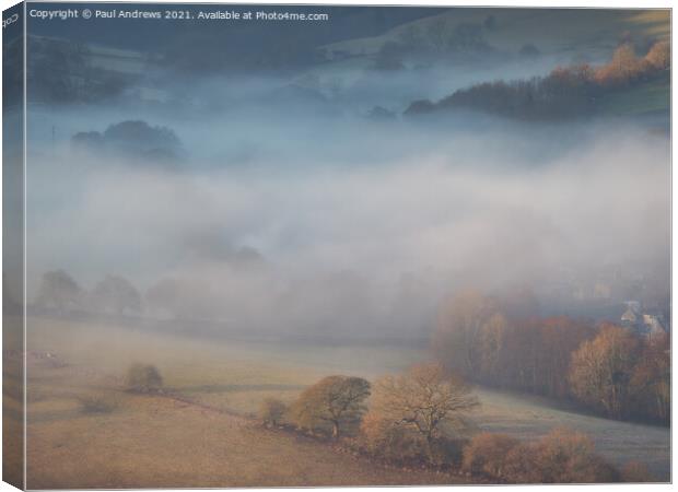 Misty morning over Hathersage Canvas Print by Paul Andrews