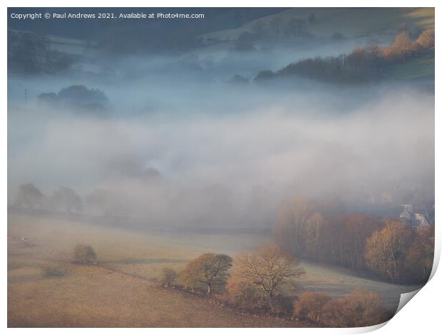 Misty morning over Hathersage Print by Paul Andrews