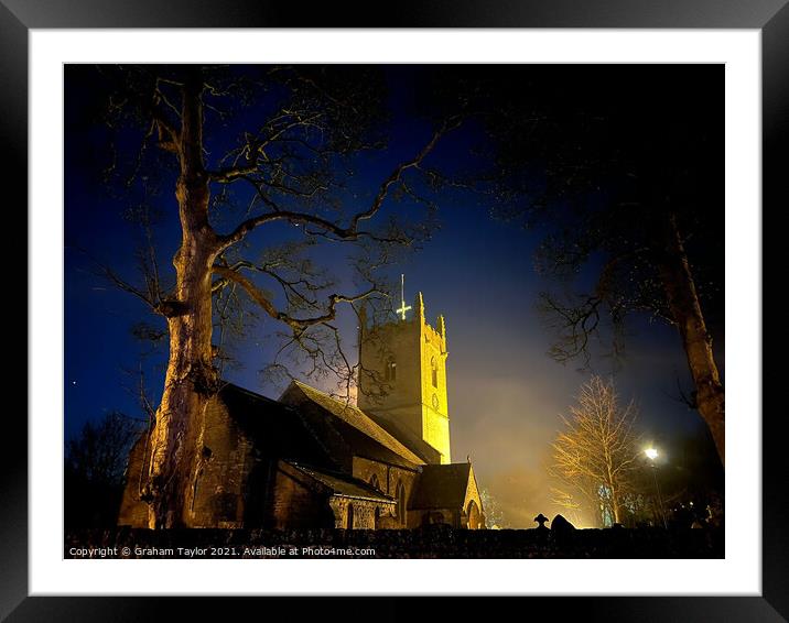 Linby Church by Night Framed Mounted Print by Graham Taylor