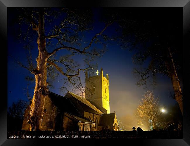 Linby Church by Night Framed Print by Graham Taylor