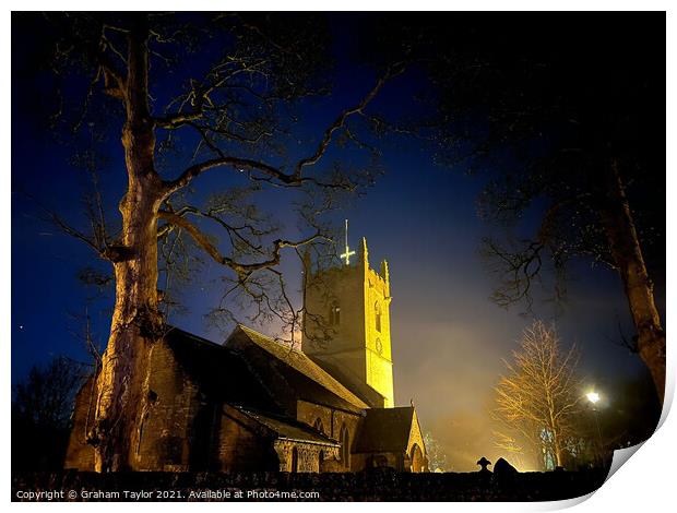 Linby Church by Night Print by Graham Taylor