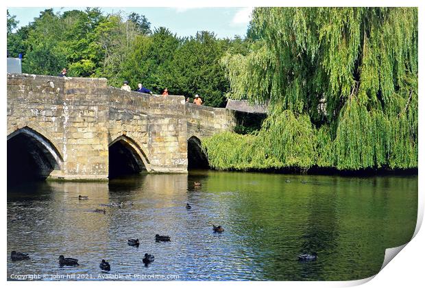 Bridge over the river Wye, Bakewell, Derbyshire, UK. Print by john hill