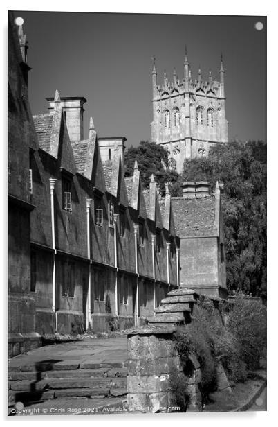 Chipping Campden, Almshouses and church  Acrylic by Chris Rose