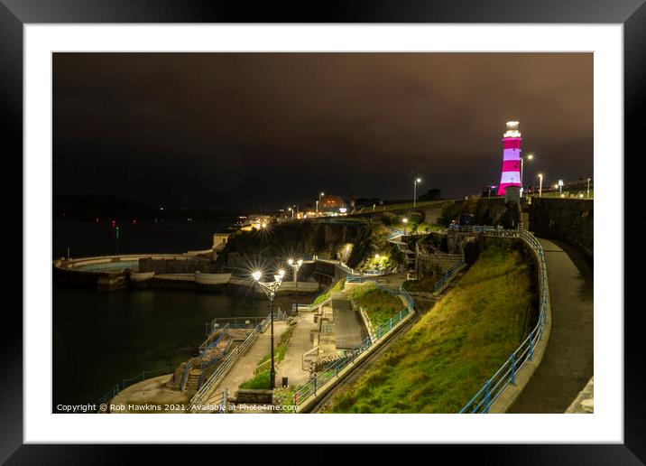 Plymouth Lido by Night Framed Mounted Print by Rob Hawkins